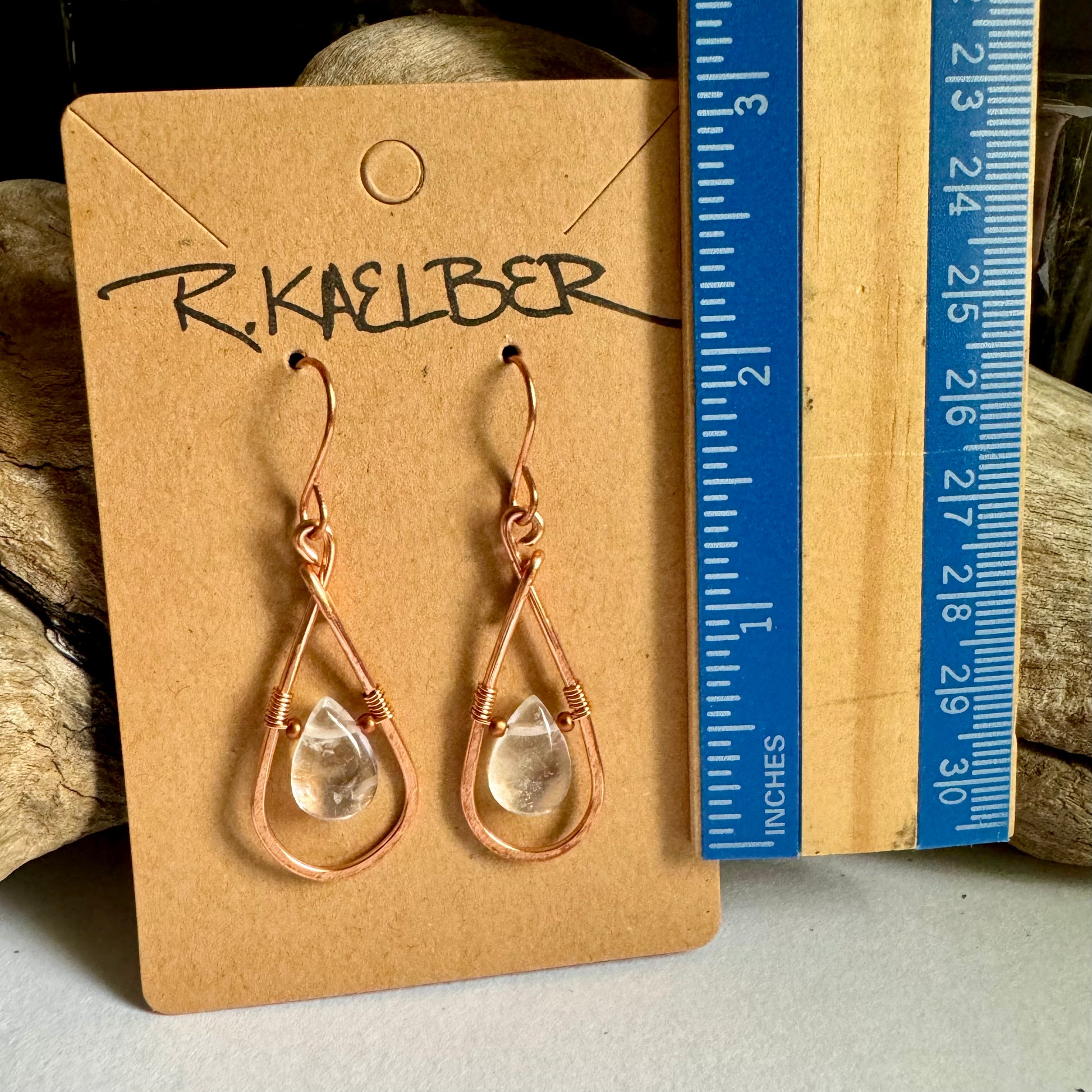 Fluorite Teardrop Earrings with Hammered Copper - R.Kaelber Art