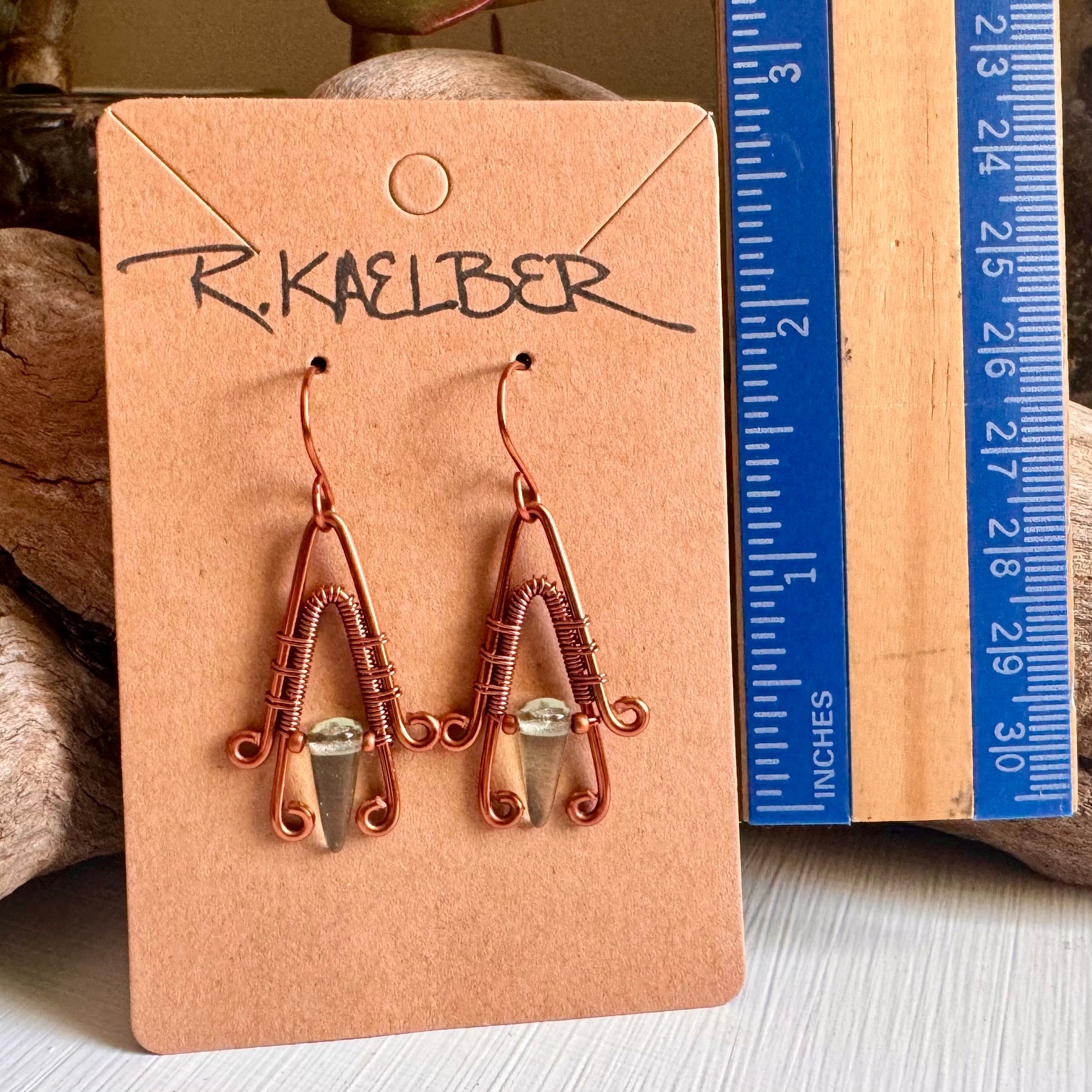 Fluorite and Copper A-Frame Earrings - R.Kaelber Art