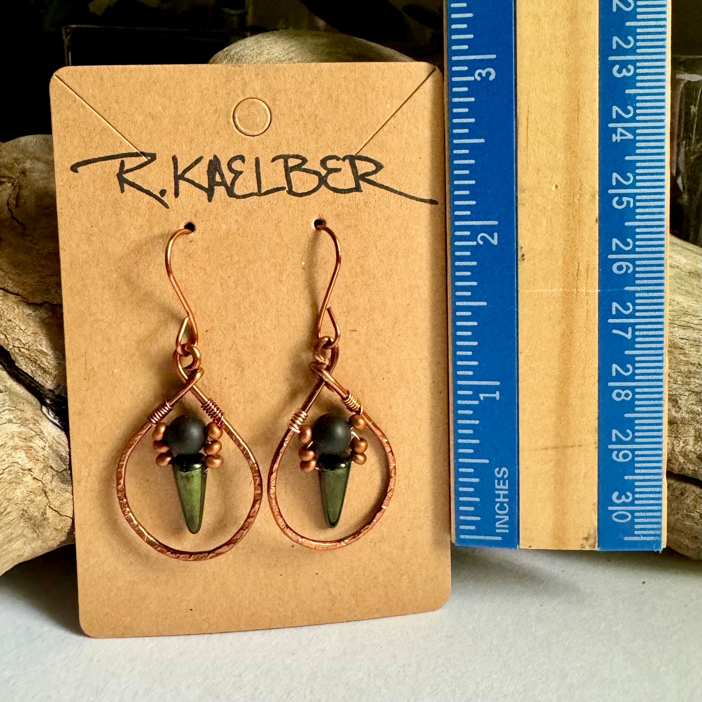 Onyx, Jet, and Copper Teardrop Earrings - R.Kaelber Art