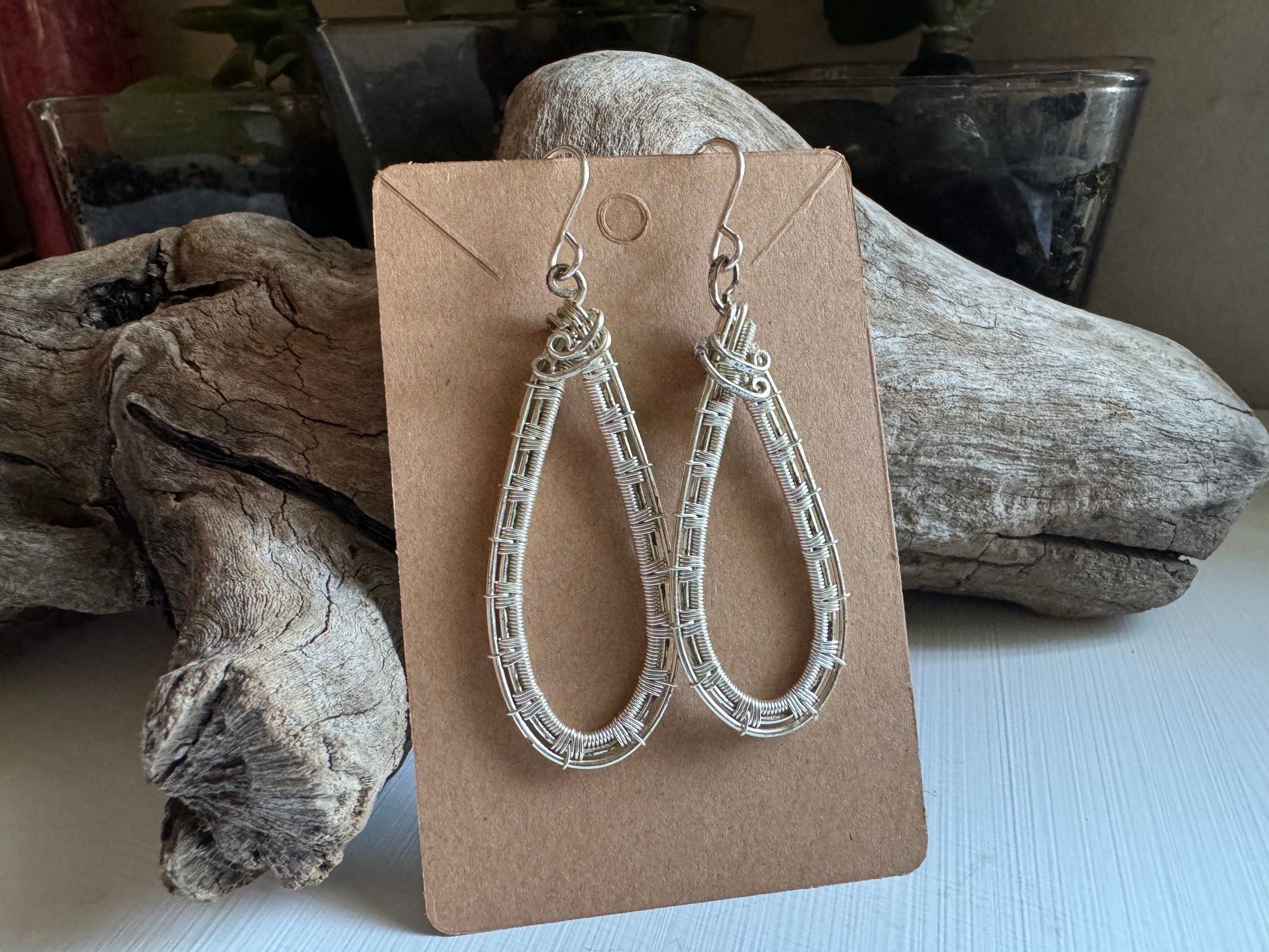 Teardrop Woven Earrings with Sterling Silver Wire - R.Kaelber Art