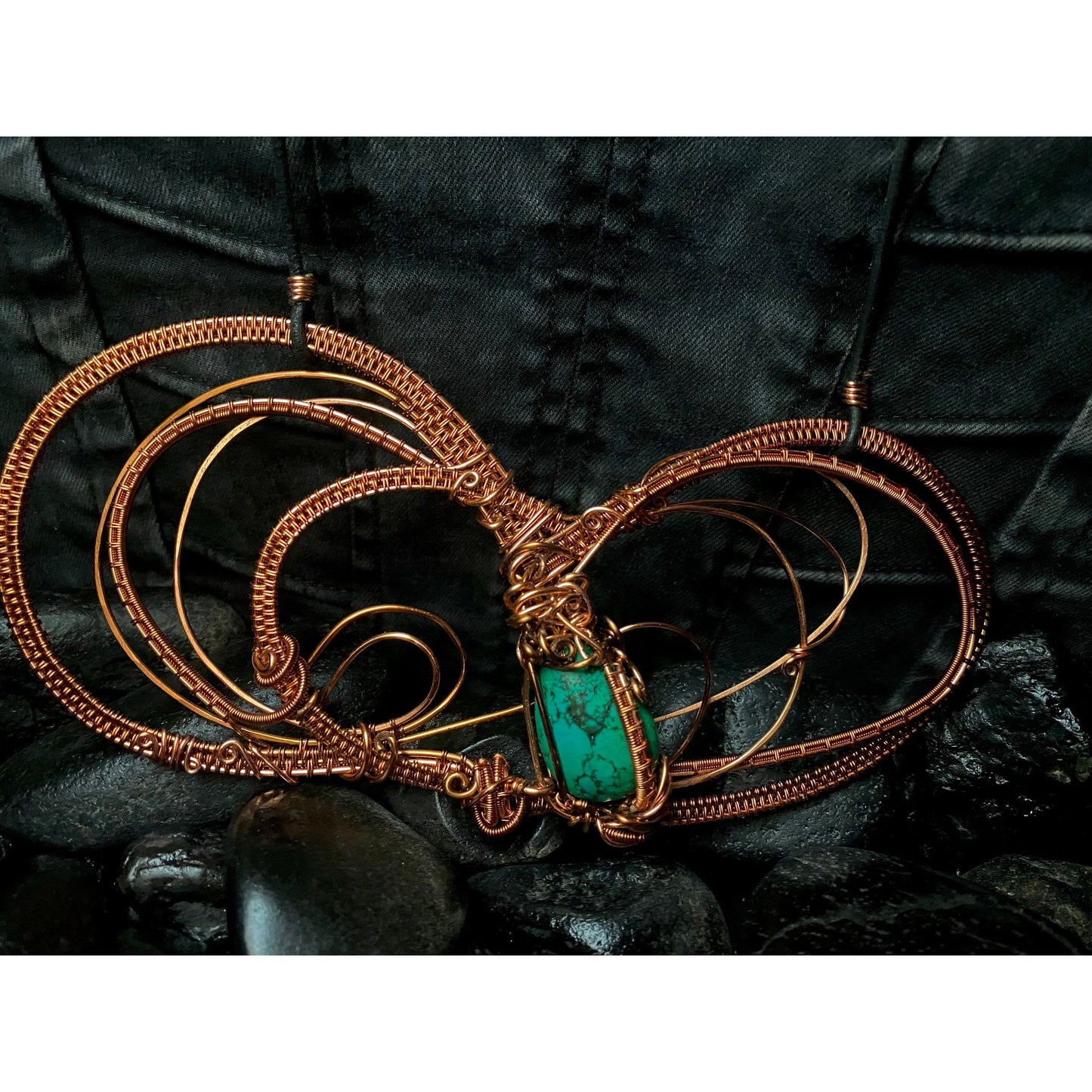 Turquoise Statement Necklace Wire Wrapped in Copper - R.Kaelber Art