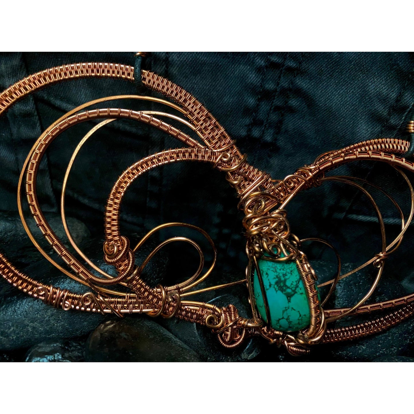 Turquoise Statement Necklace Wire Wrapped in Copper - R.Kaelber Art