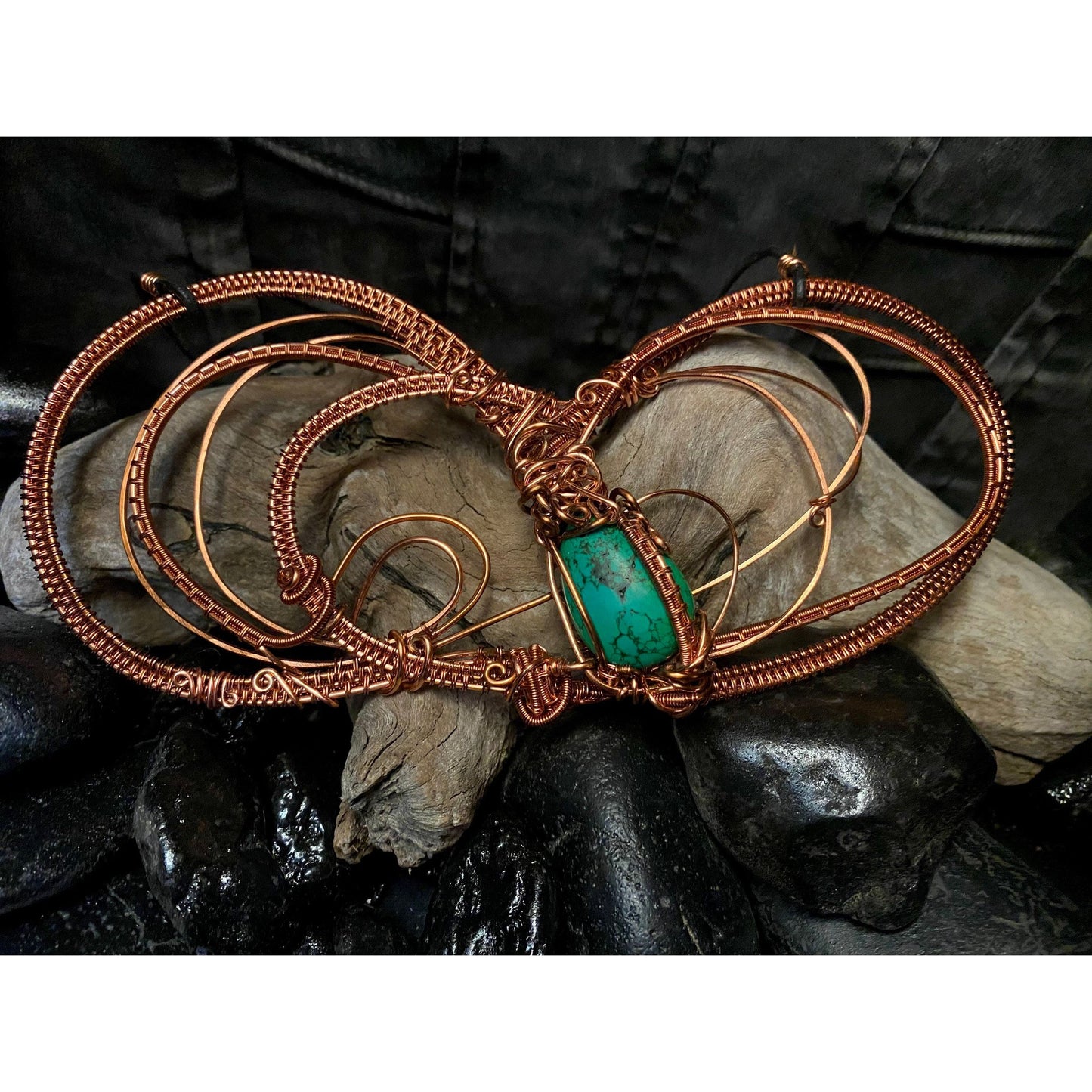 Turquoise Statement Necklace Wire Wrapped in Copper - R.Kaelber Art