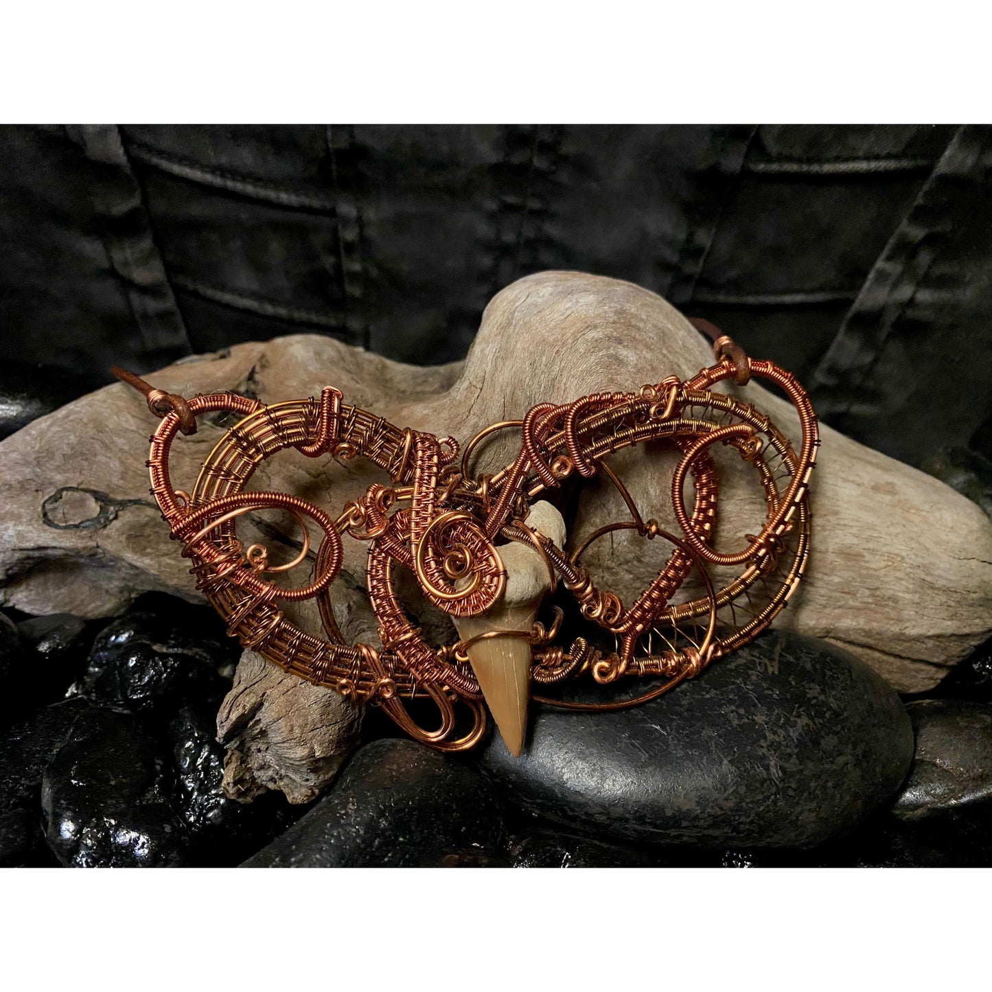 Wire Wrapped Copper and Antique Bronze  Shark Tooth  Statement Necklace - R.Kaelber Art