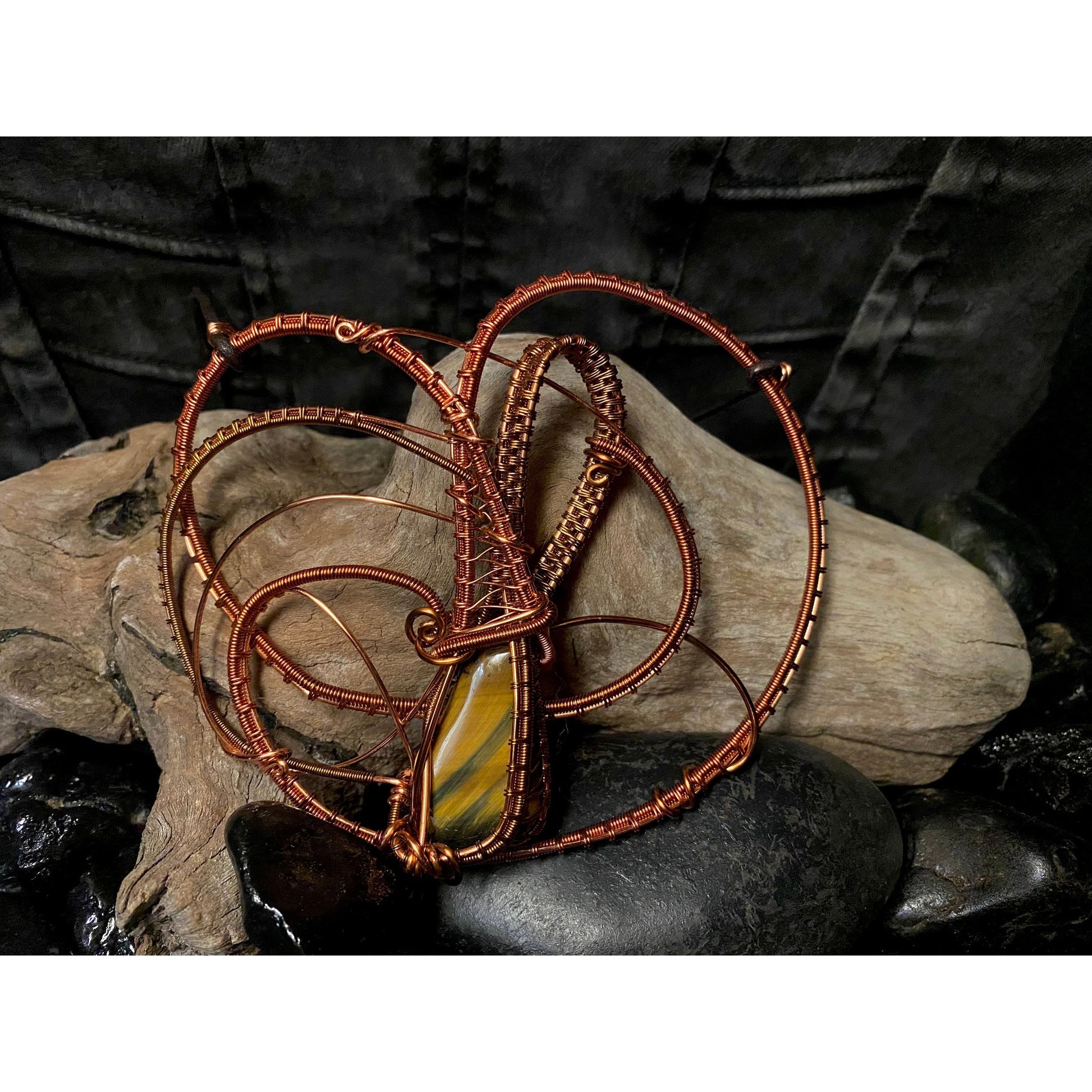 Tiger’s Eye Statement Necklace Wire Wrapped in Copper and Bronze - R.Kaelber Art