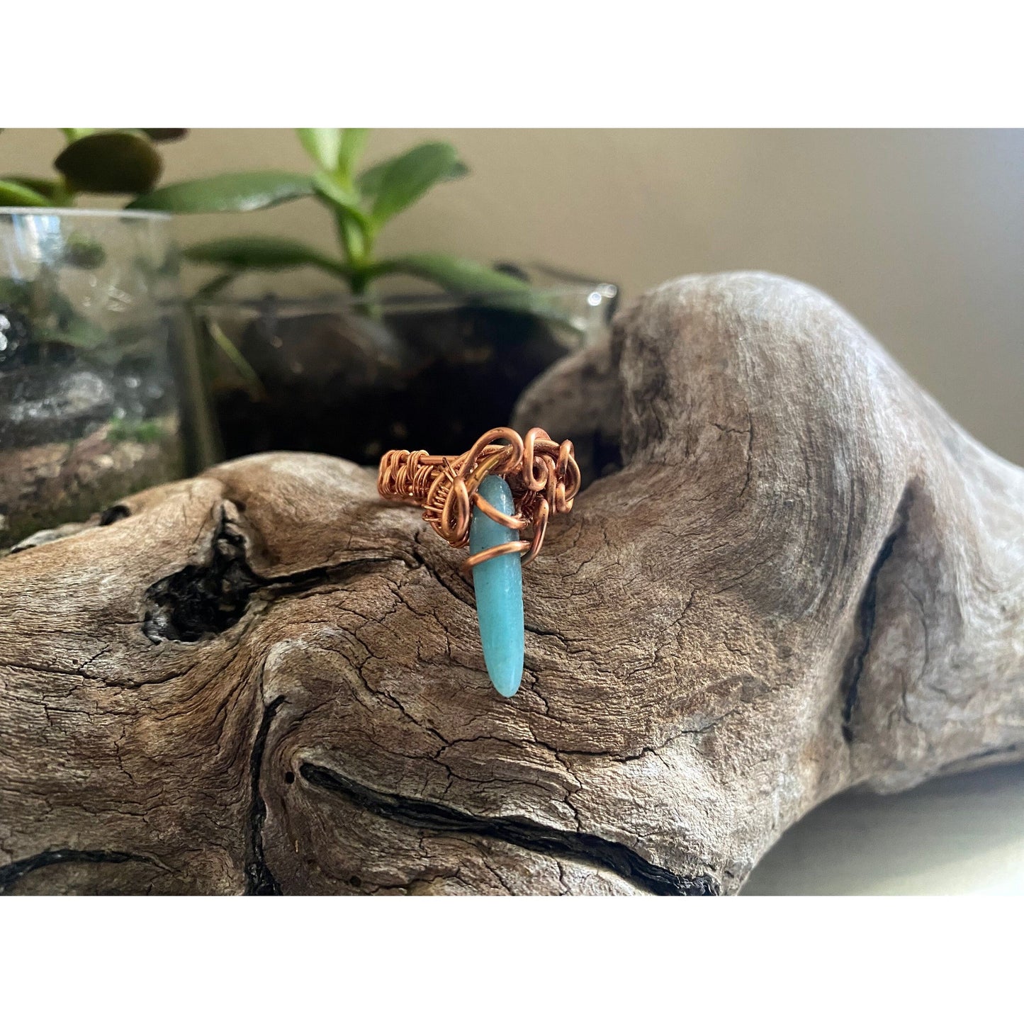 Wire Wrapped Copper Amazonite Ring Size 7 - R.Kaelber Art