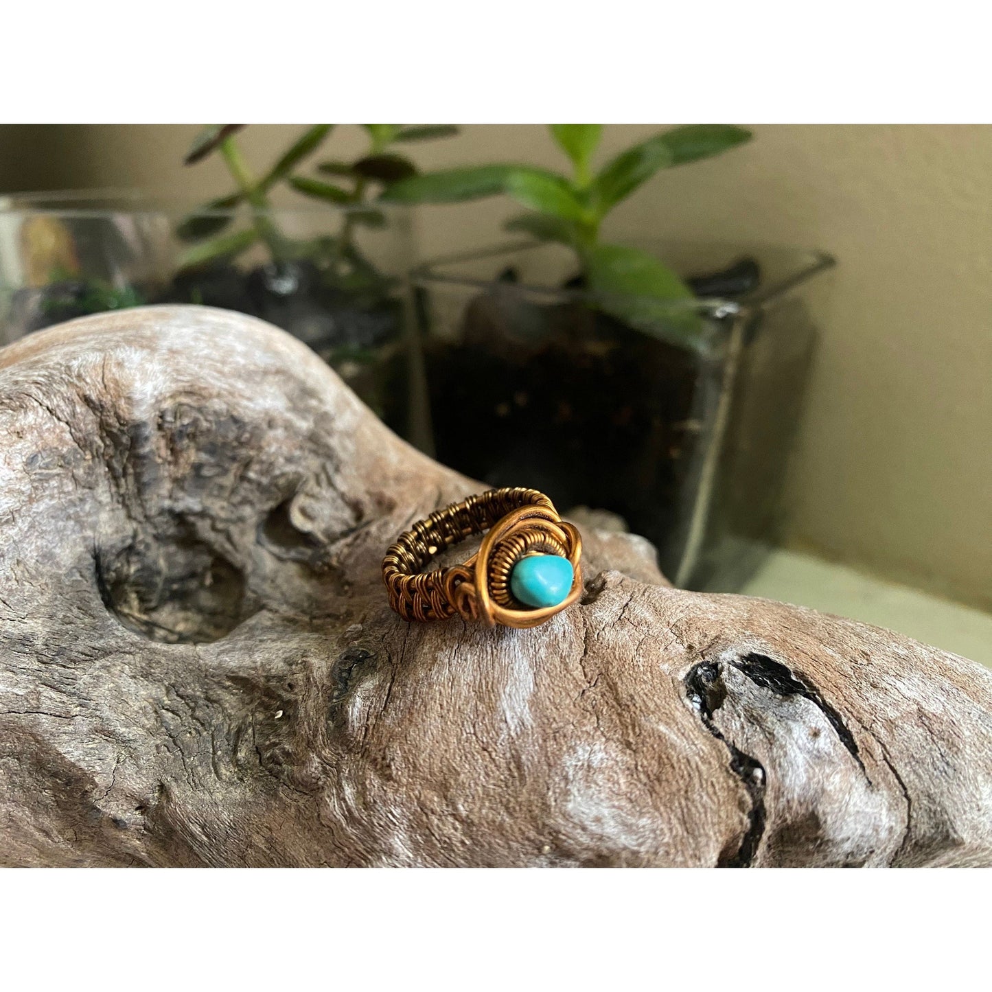 Turquoise, Copper and Antique Bronze Ring Size 6 - R.Kaelber Art