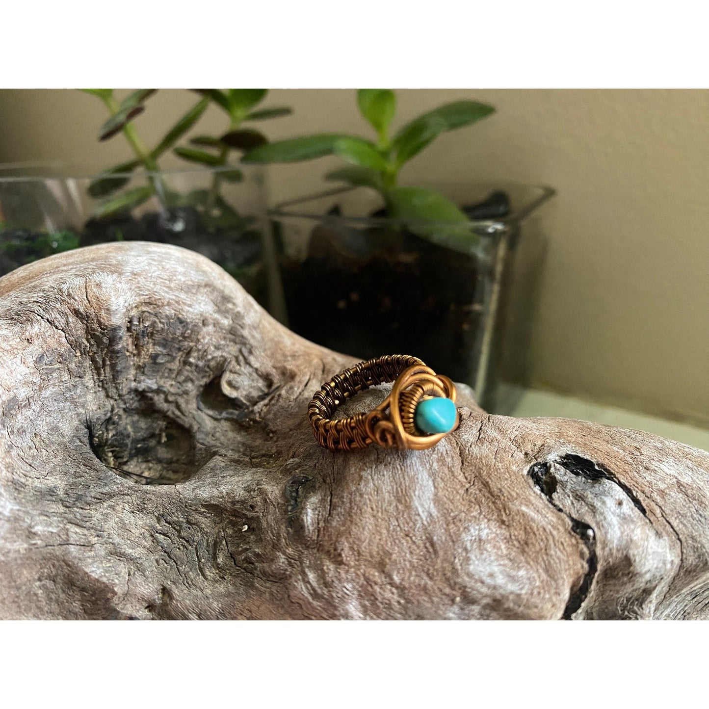 Turquoise, Copper and Antique Bronze Ring Size 6 - R.Kaelber Art