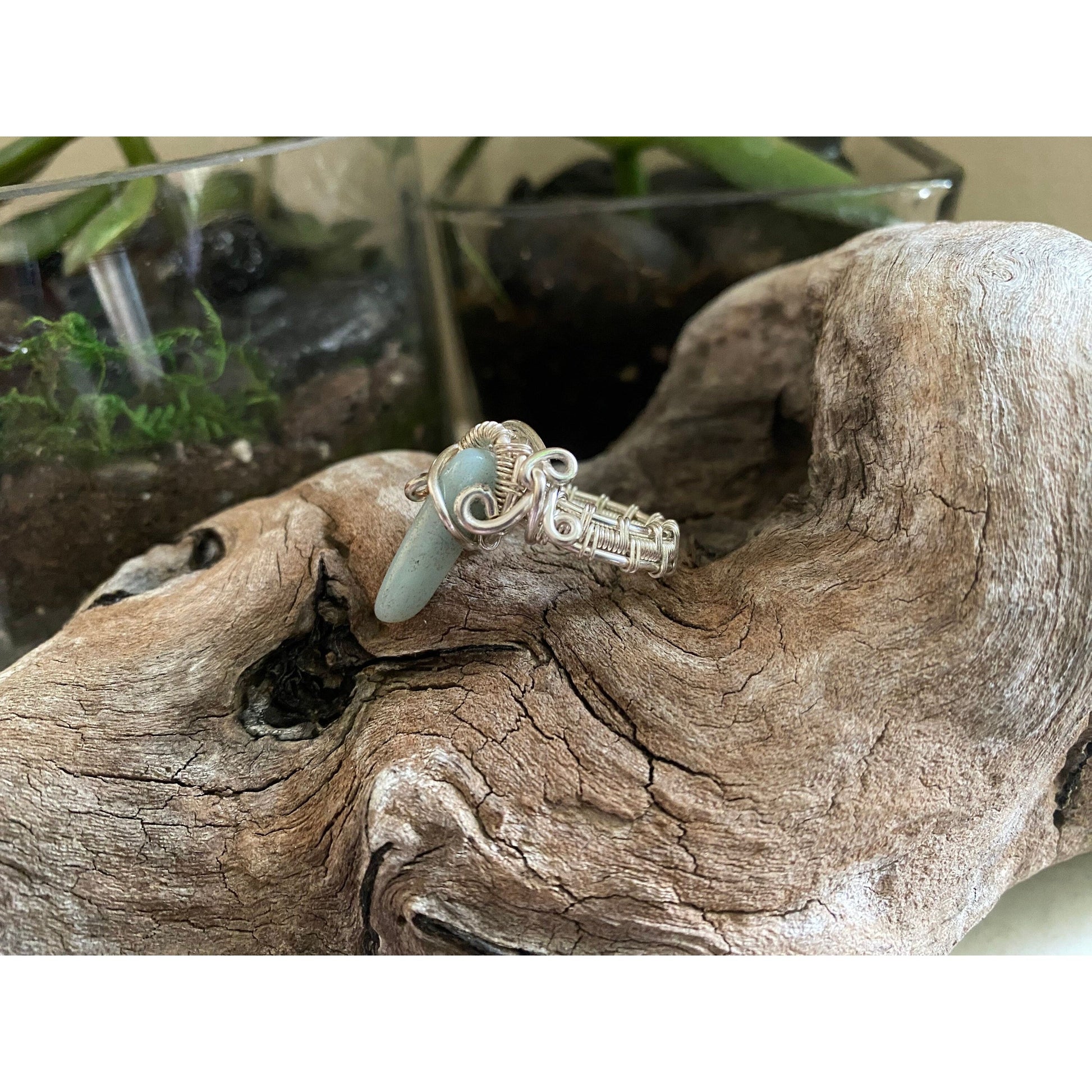 Amazonite Ring Size 4 with Silver over Copper Wire - R.Kaelber Art