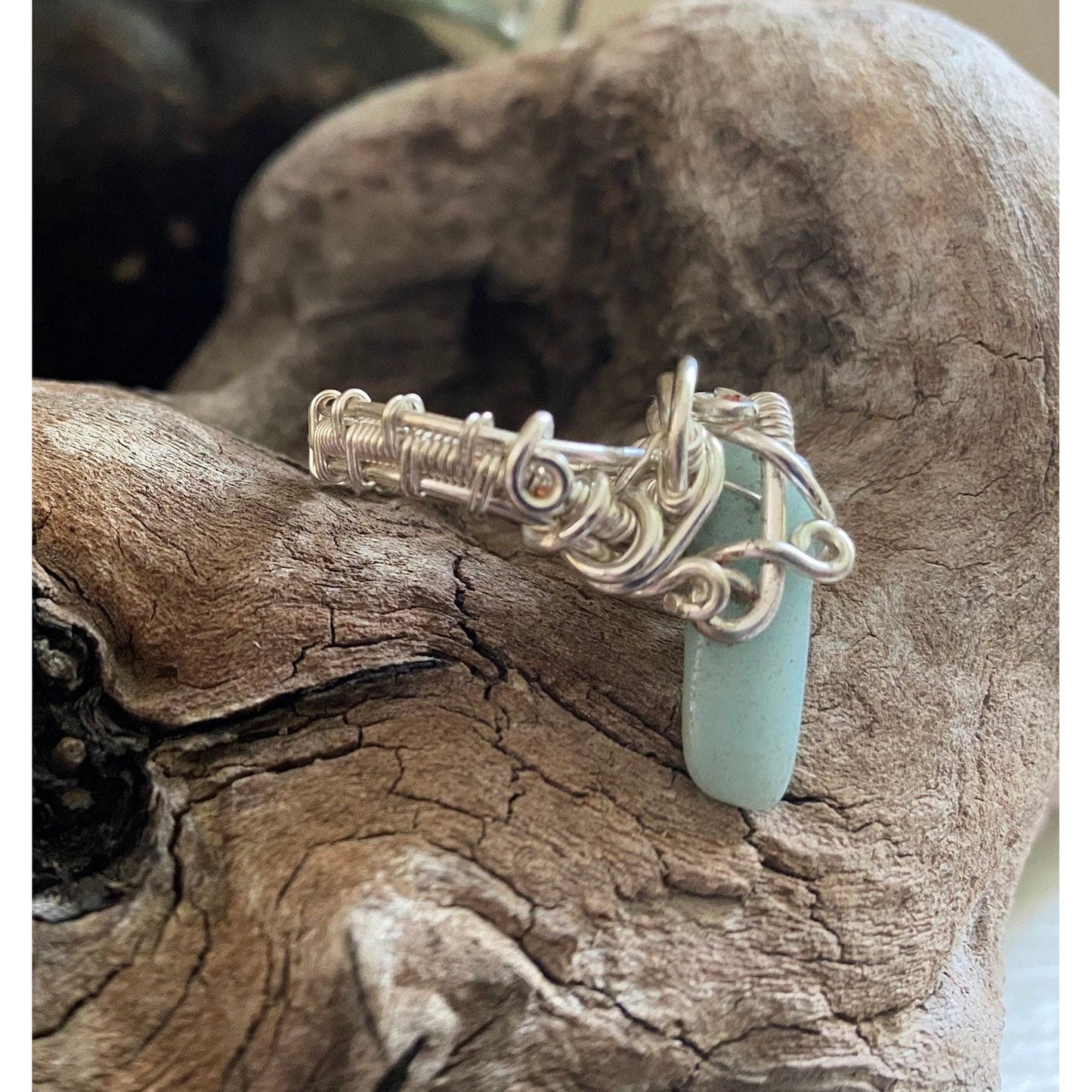 Amazonite Ring Size 4 with Silver over Copper Wire - R.Kaelber Art