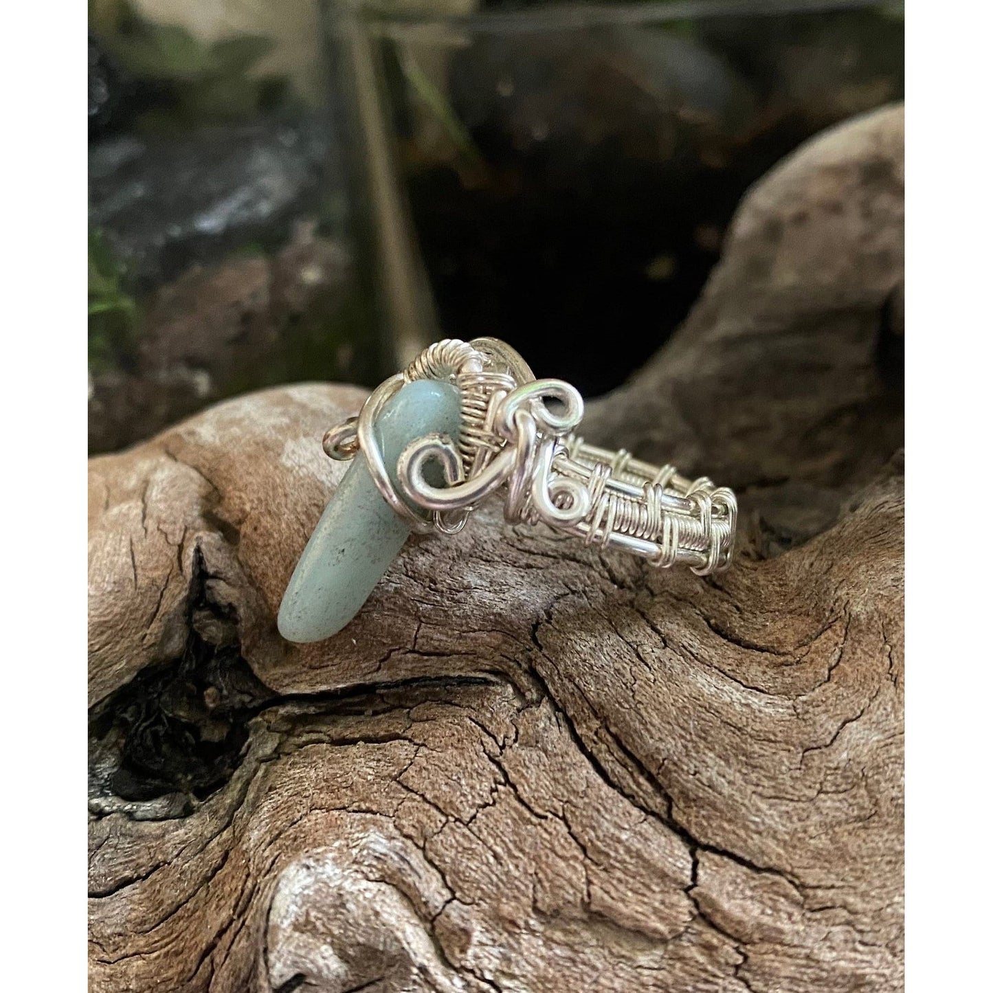 Amazonite Ring Size 4 with Silver over Copper Wire - R.Kaelber Art