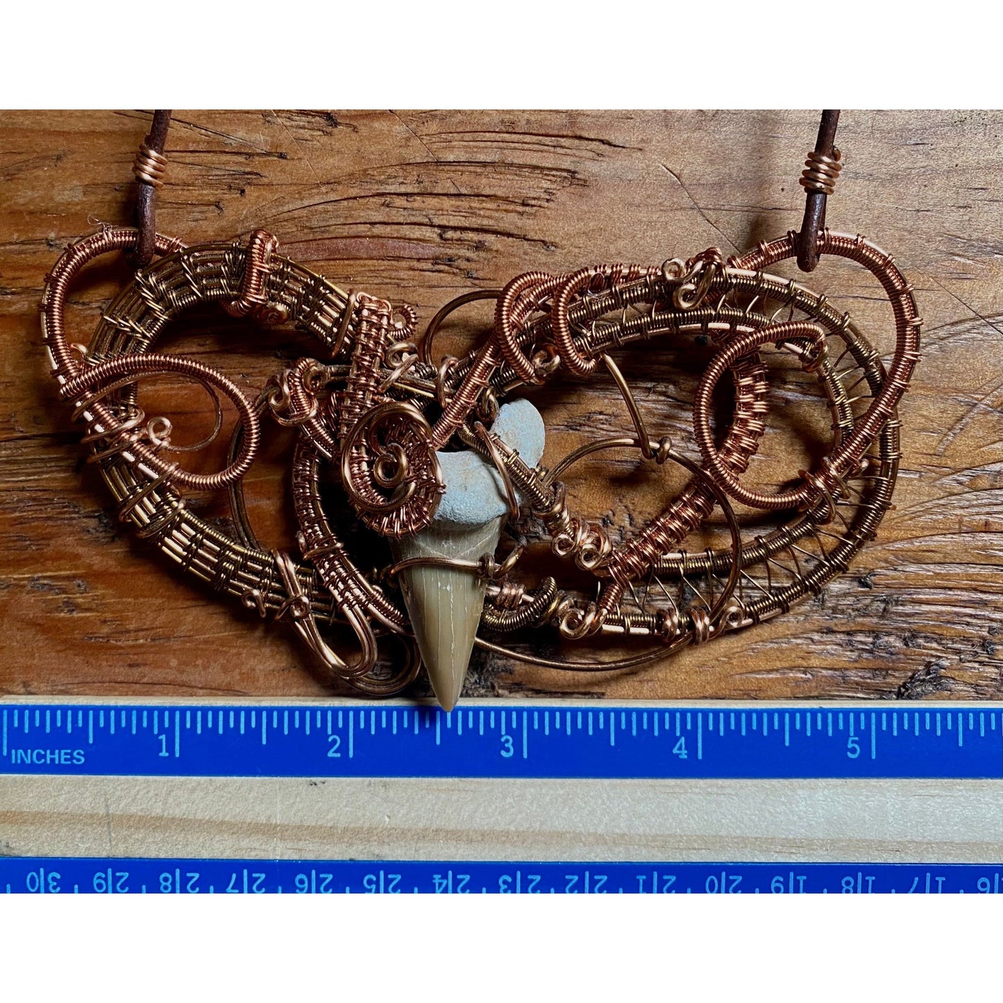 Wire Wrapped Copper and Antique Bronze  Shark Tooth  Statement Necklace - R.Kaelber Art