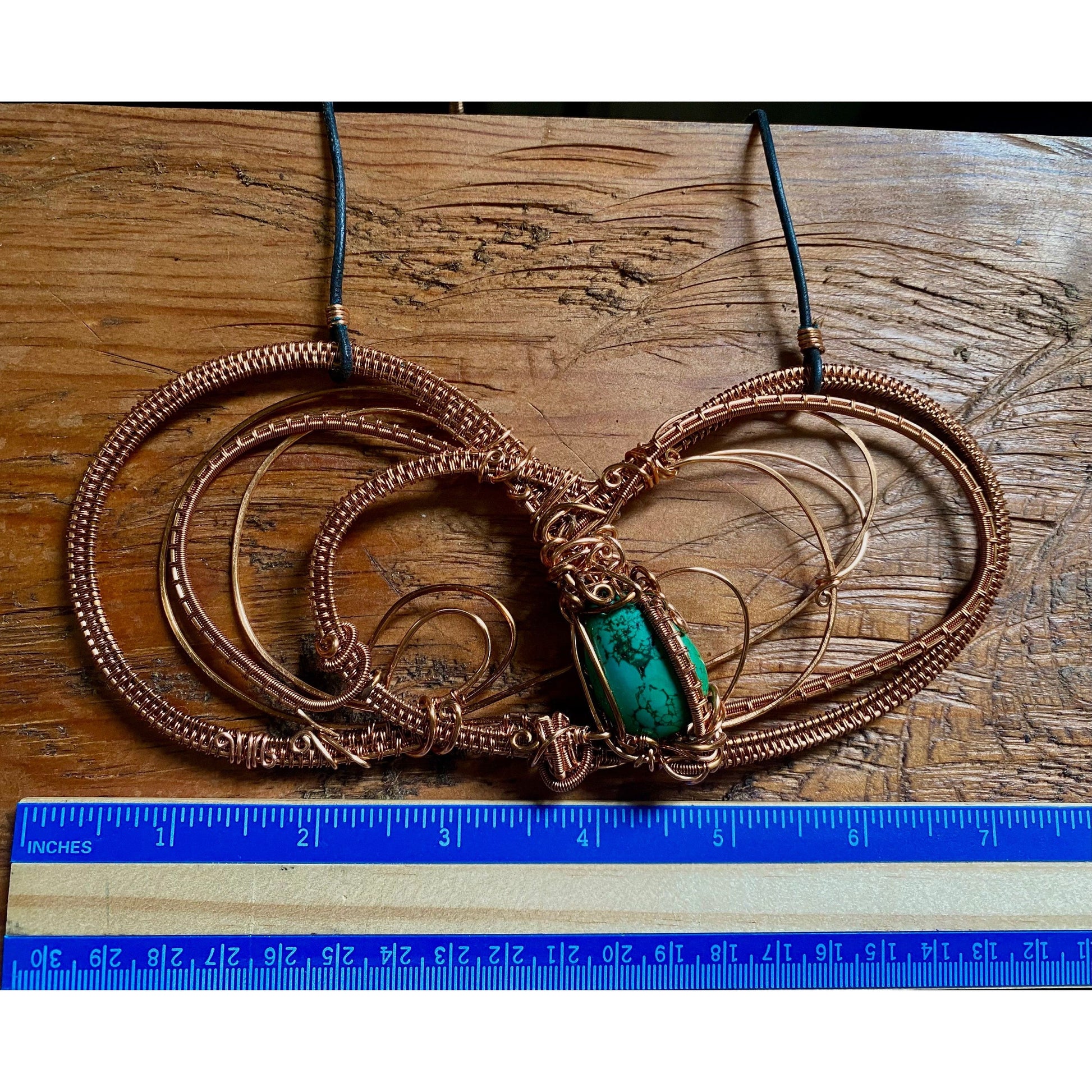 Turquoise Statement Necklace Wire Wrapped in Copper - R.Kaelber Art