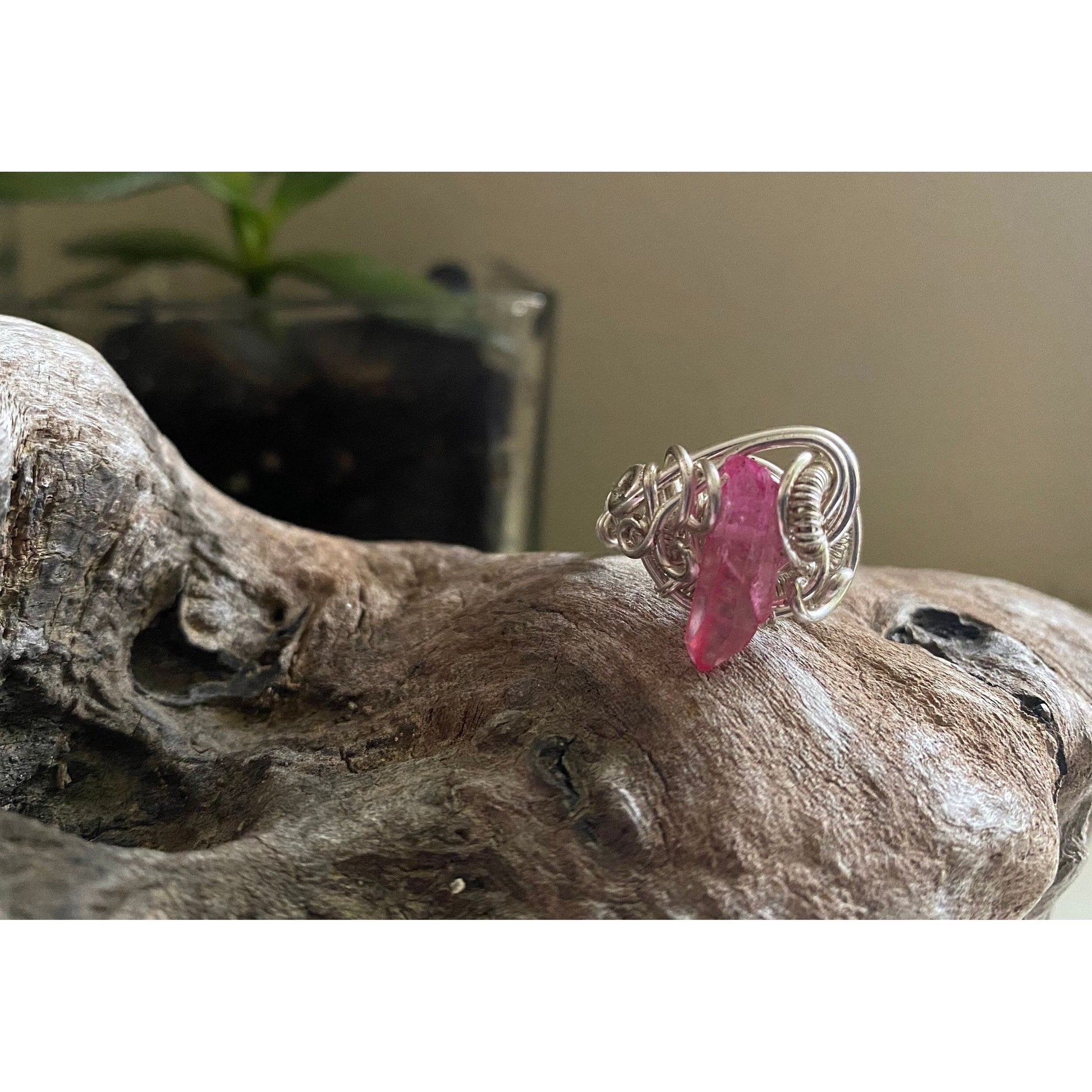 Rose Aura Quartz and Silver over Copper Ring Size 5.5 - R.Kaelber Art