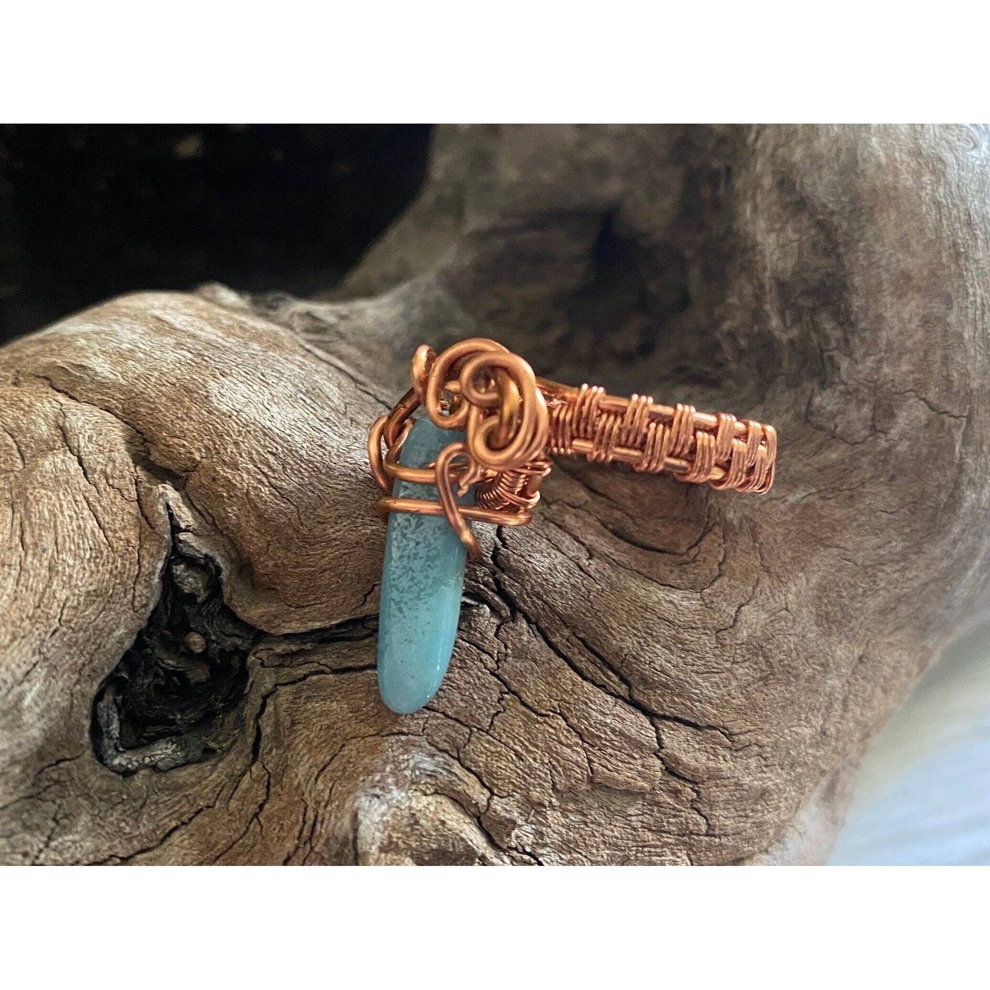 Wire Wrapped Copper Amazonite Ring Size 7 - R.Kaelber Art