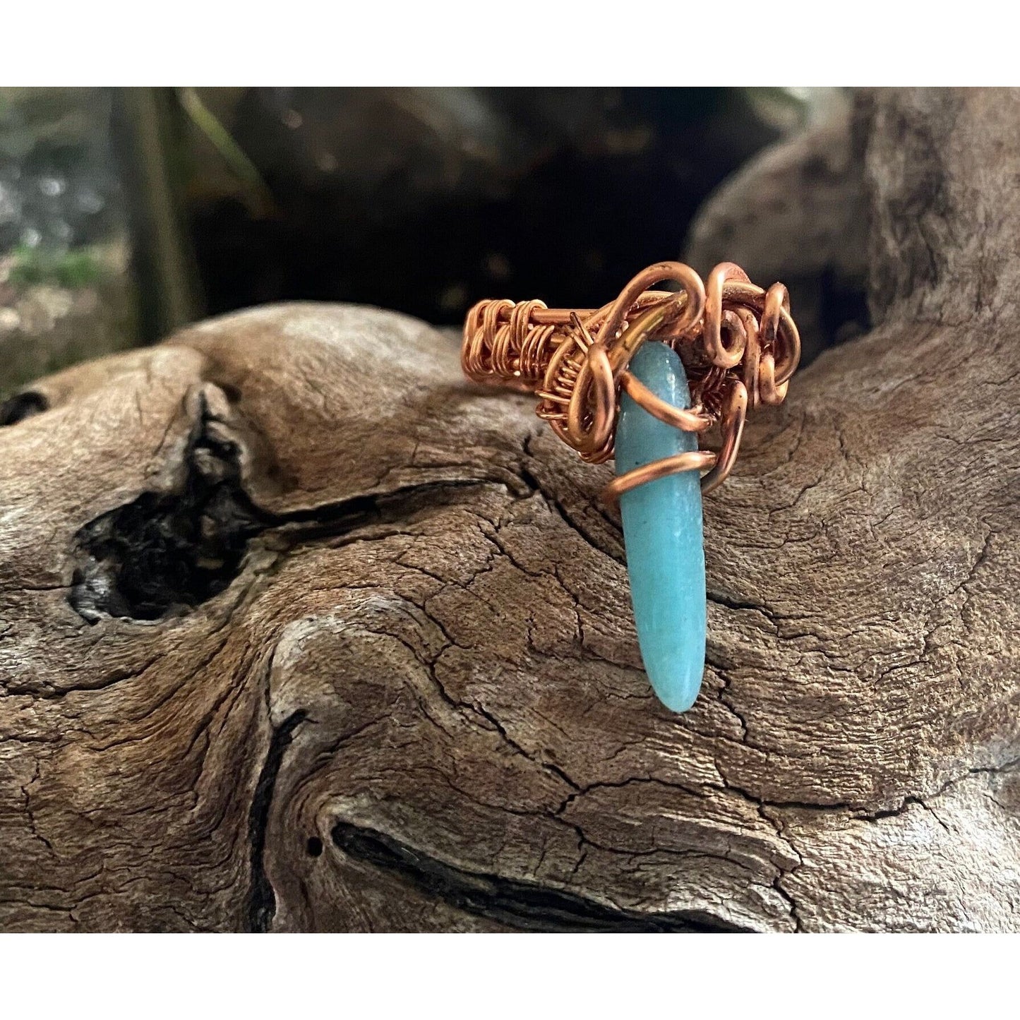 Wire Wrapped Copper Amazonite Ring Size 7 - R.Kaelber Art