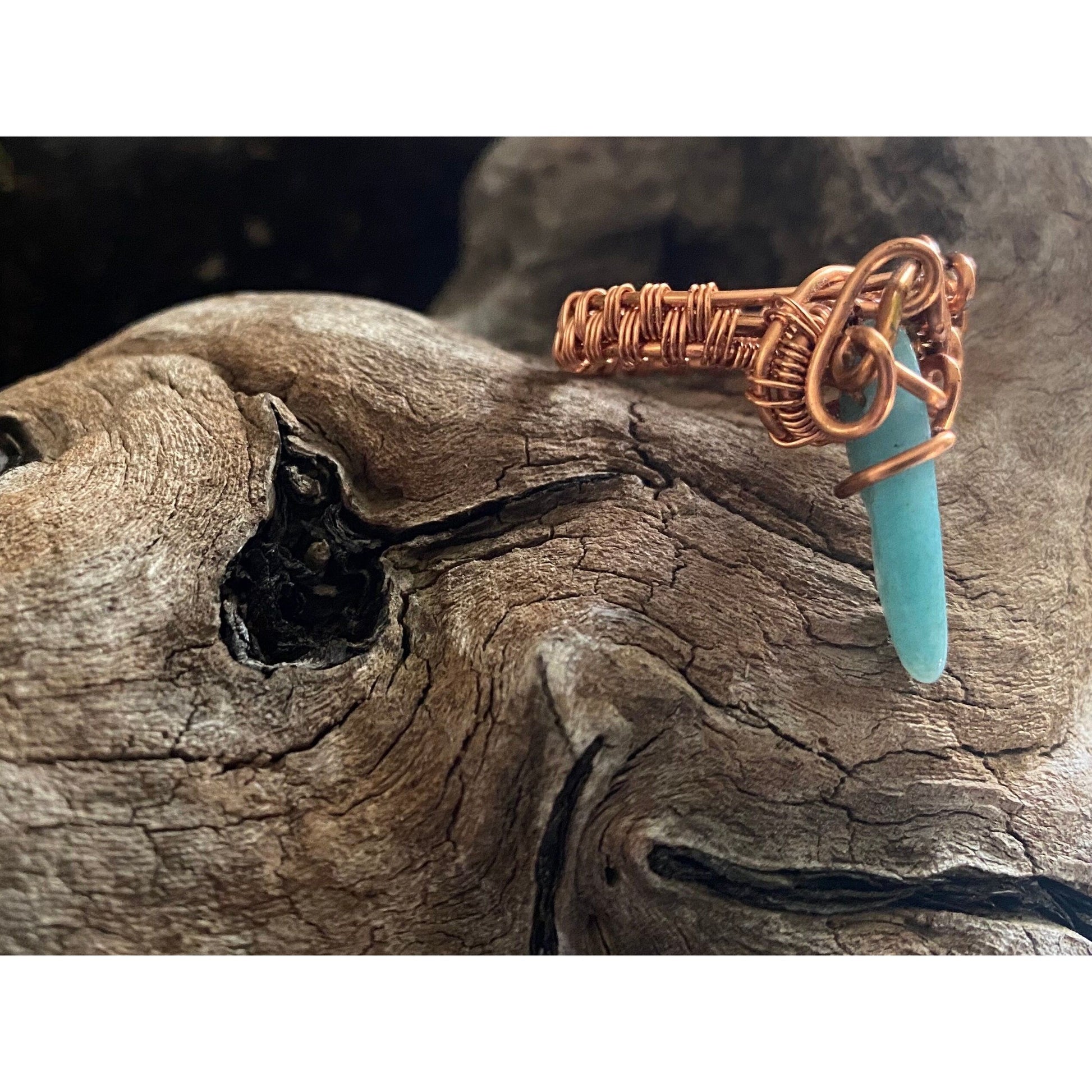 Wire Wrapped Copper Amazonite Ring Size 7 - R.Kaelber Art