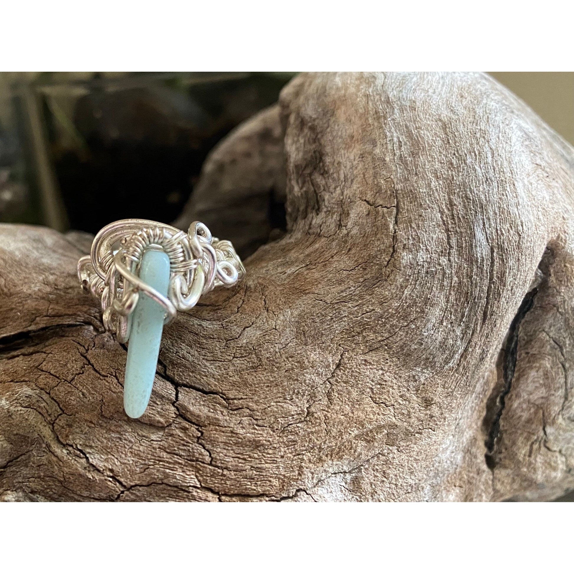 Amazonite Ring Size 4 with Silver over Copper Wire - R.Kaelber Art