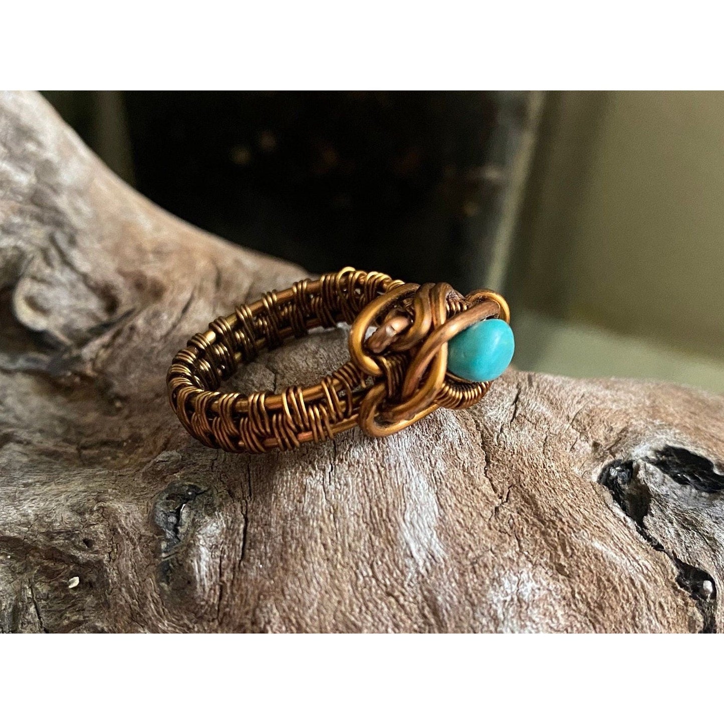 Turquoise, Copper and Antique Bronze Ring Size 6 - R.Kaelber Art