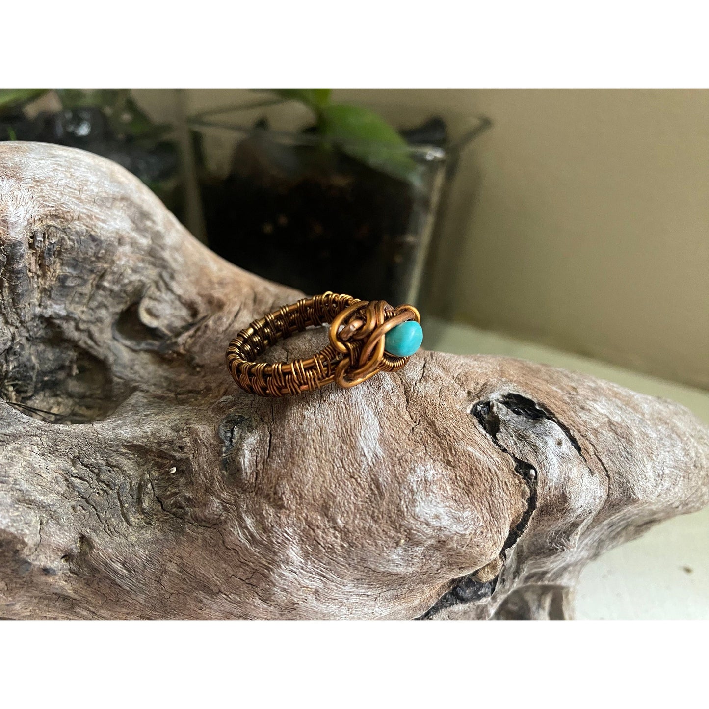 Turquoise, Copper and Antique Bronze Ring Size 6 - R.Kaelber Art