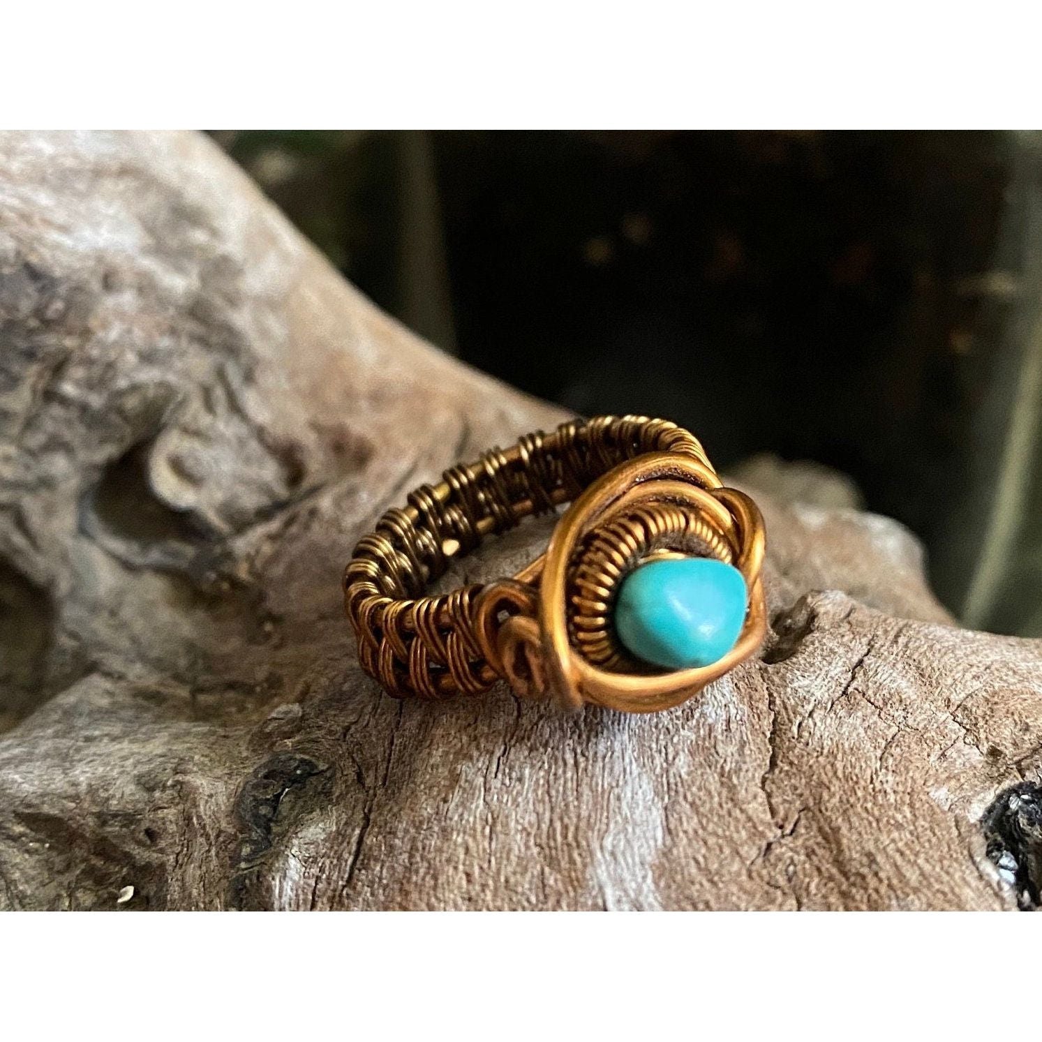 Turquoise, Copper and Antique Bronze Ring Size 6 - R.Kaelber Art