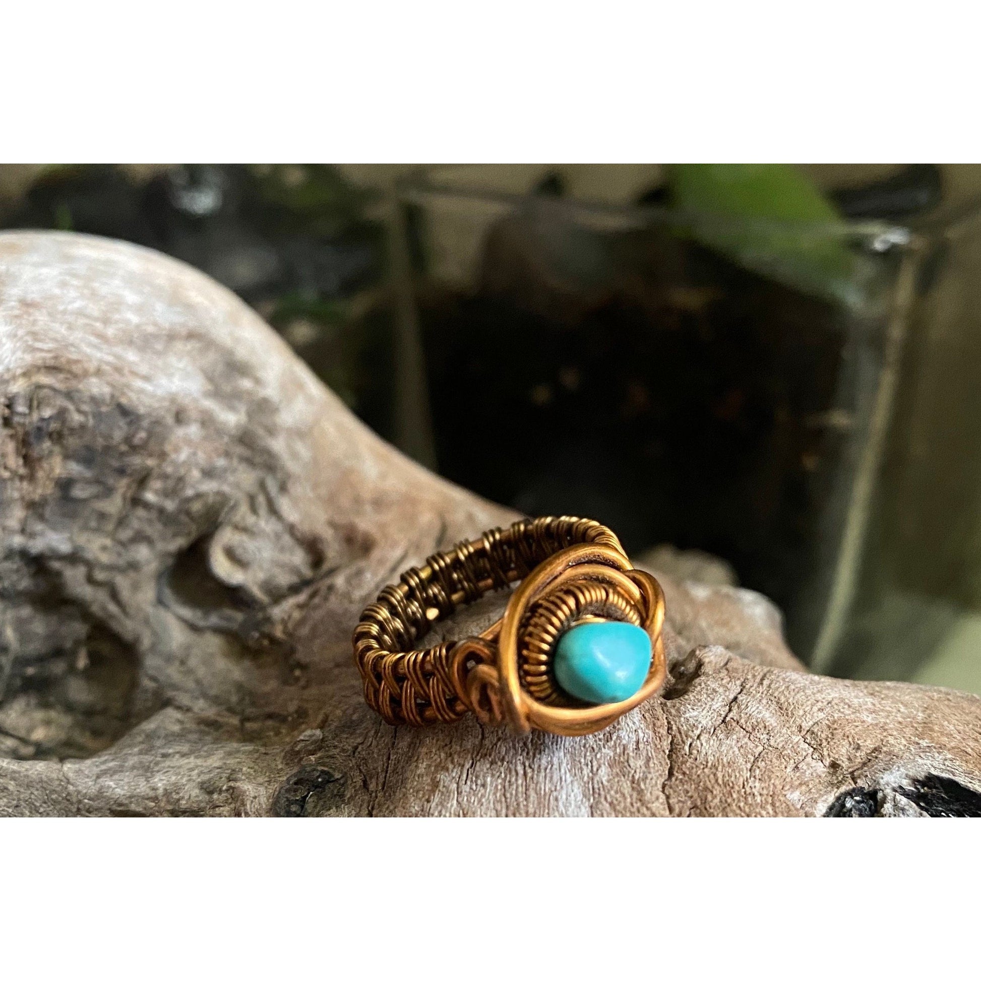 Turquoise, Copper and Antique Bronze Ring Size 6 - R.Kaelber Art